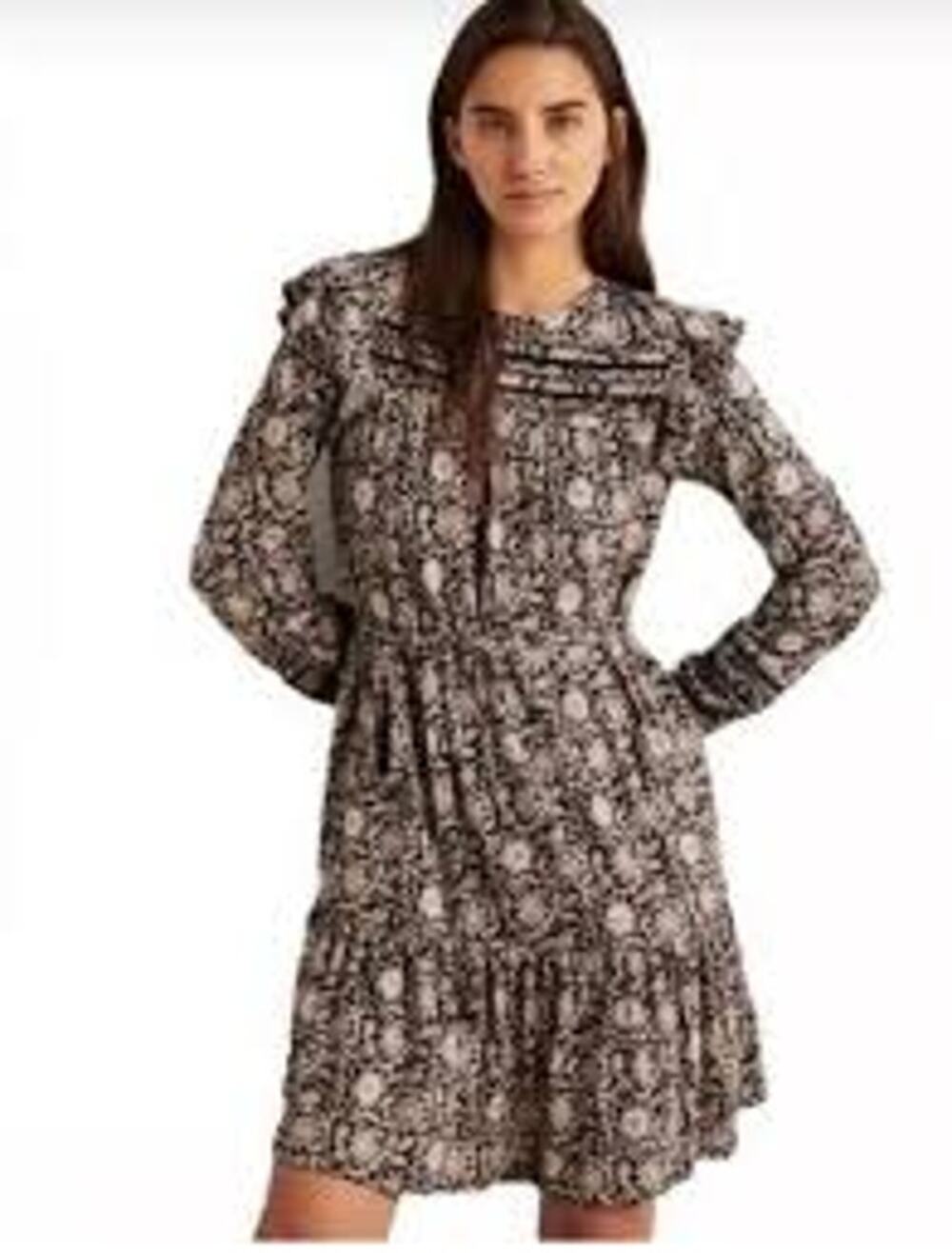 Boden Black & Light Pink Floral Cottage Core Tie Waist Ruffle Dress size 22Long